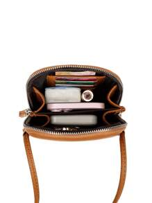 MIYIN Bolsa transversal minimalista casual de cor sólida marrom para mulheres, com zíper ao redor, bolsa para celular, zíper duplo e alça ajustável, carteira vertical com estampa de litchi, com slots para cartão, bolso frontal e chaveiro para cartão de crédito/identidade/dinheiro/dinheiro/celular/cartão bancário/chave, para senhoras e trabalhadoras de escritório, compras, viagens, transporte, trabalho de escritório, bolsa e estojo de celular - Castanho - Visão 4