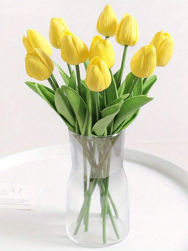 10pcs PU Tulip Artificial Lifelike Tulips Flowers Home Decor, Wedding Photography Props Fake Flowers