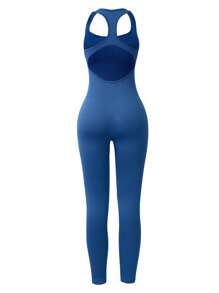 Women's Hollow Out Back Sports Jumpsuit - Slimming Yoga Romper For Outdoor Sports - Blue - View 4