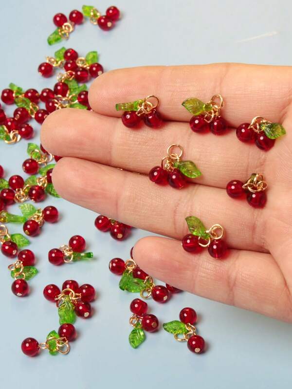 30/50pcs Handmade Glass Cherry Pendant, Unique Niche Design, Suitable For DIY Necklace, Keychain, Bracelet, Mini Gift