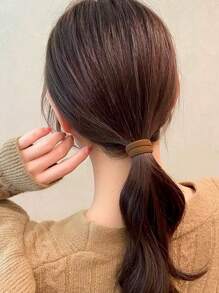 100/200/300/400/500入 女款棕色極簡百搭高彈力髮圈 - 咖色 - 查看 2
