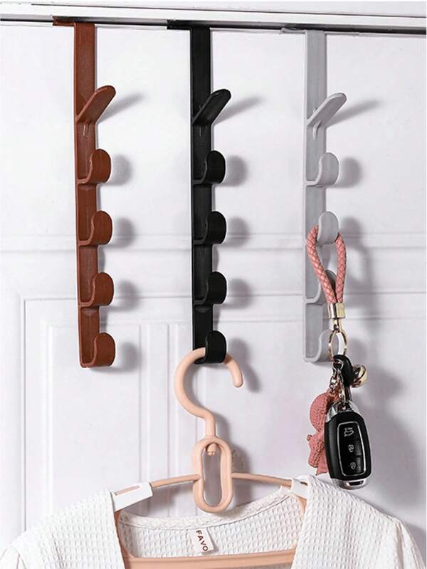 1/2/3 Rack de armazenamento vertical com 5 ganchos na porta, armário suspenso para guarda-roupa, gancho de clipe sem costura para cozinha, banheiro