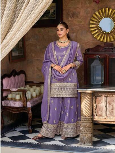 Elegant Wedding Outfit Pakistani Party Wear Embroidered Palazzo Suit  For Women & Girls