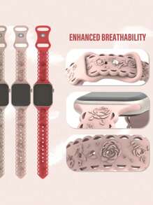 Lace Flower Floral Engraved Band Compatible With Apple Watch Band 49mm 46mm 45mm 44mm 42mm 41mm 40mm 38mm, Waterproof Sport Silicone Wristbands Replacement Strap For Apple Watch Series 10 9 8 7 6 5 4 3 2 1 SE For Women