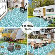 Large Outdoor Rug Waterproof 180 X 270 Cm Picnic Blanket Reversible Mat Plastic Rug UV Resistant RV Camping Rug Garden Rug Lightweight Outdoor Rug For Patio Beach Balcony Deck BBQ (Blue White) - 180 x 270cm - View 4