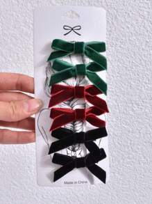 3 Pairs/6pcs Bowknot Elegant Satin Hair Clips, Polyester Material, Suitable For Parties, Weddings And Daily Wear - Multicolor - View 7