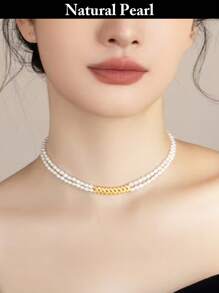 1pc Fashion Natural Pearl Necklace, White Color Pearl Necklace, Personalized Style For Daily Wear, Holiday Gift Box - White - View 2