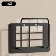 2 Stück moderner Gusseisen Wandhalterung ohne Bohrung. Box Halter, WLAN Regal, WLAN Wandhalterung für Set-Top Box, breite flache Plattform Kabelbox Halter, einfache Installation Mehrfachsteckdose und Modemhalterung, Routeraufbewahrungsbox, WLAN Halterung, Wandhalterung für Set-Top Box