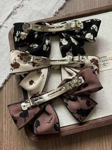 2 件装布艺蝴蝶结发夹，弹簧夹款式，波西米亚风设计，枕骨发饰，适合全年日常休闲佩戴 - 彩色 - 查看 10