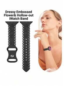 Lace Flower Floral Engraved Band Compatible With Apple Watch Band 49mm 46mm 45mm 44mm 42mm 41mm 40mm 38mm, Waterproof Sport Silicone Wristbands Replacement Strap For Apple Watch Series 10 9 8 7 6 5 4 3 2 1 SE For Women