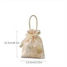 1/5/10Pcs Floral Drawstring Bags With Pearl And Ribbon, For Weddings, Birthdays, And Special Occasions -Chambray Polyester FabricValentine's Day, Mother's Day, Spring, Summer