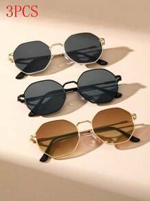 4/3/2 Pairs - 1 Pair/Women's Full-Frame Retro Rice Nail All-Match Fashion Glasses, Fashion Slim Ordinary Decorative Glasses, Retro Metal Polygon Fashion Decorative Glasses, Outdoor Casual Glasses, Game Photo Decorative Glasses (Glasses Case)