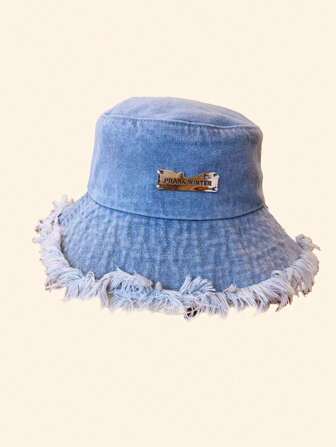 Raw Hem Bucket Hat Letter Label Basin Hats Stylish Versatile Lightweight Fisherman Hats(NA&AN Random Letters) -1