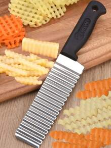 1pc Kitchen Wavy Potato Slicer, Stainless Steel French Fryer, French Fry Cutter, Household Kitchen Tools, Colors Randomly Shipped - Multicolor - View 6