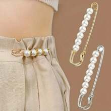4pcs New Faux Pearl Waist Pin Scarf Safety Bandana Clip Shawl Buckle Pin Brooch Women Sweater Pin Brooch For Clothes, Women Fashion Accessories Perfect Gift