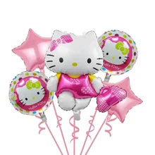 Sanrio 5pcs Sanrio Hello Kitty Party Supplies, 18 Inches Round Aluminium Balloons For Hello Kitty Birthday Party Decorations,Hello Kitty Theme Party Decorations,Hello Kitty Balloons,Hello Kitty Aluminium Balloons