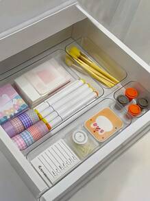 1/2/6 Pieces Of Simple Transparent Drawer Storage Box, Cosmetics Storage Box, 4 Sizes, Multi-Purpose Storage, Suitable For Office Desks, Cabinets, Dressing Tables, Cosmetics And Skincare Products, Interior Decoration, Home Decoration, Bedroom Decoration ,Jewellery Box,Pouch,Makeup Brush Holder,Brush Holder,Perfume Organiser,Pouch Bag - Multicolor - View 5