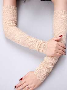 1 双女士时尚简约长款蕾丝袖套，透气轻薄袖套，新娘袖套，派对袖套，服装配饰
