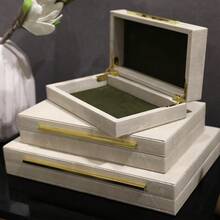 Cajas decorativas de piel sintética de marfil Shagreen, cajas de almacenamiento decorativas con tapas, juego de 3 piezas, cajas de almacenamiento, organizador de joyas, organizador de - Beis - Ver 2