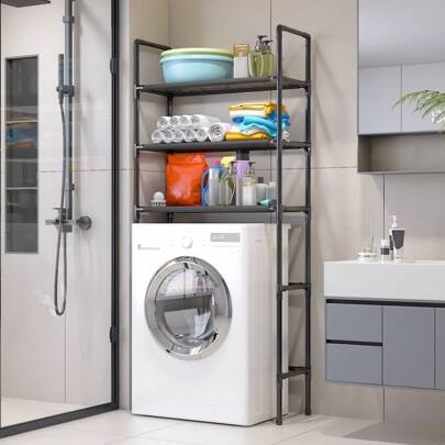 1pc 3-Tier Free Standing Bathroom Storage Rack, Washing Machine Shelf, Home Use Multiple Layer Storage Organizer, Bedroom Decor No-Drill