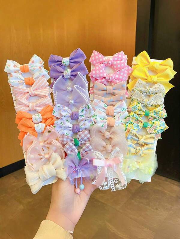 Paquete de 10 piezas Cintas elásticas con moño para el cabello de niños, accesorios para el cabello de niñas, alta elasticidad, bandas para el cabello suaves y sin daños, scrunchies para el cabello de bebé, sin empaque de tarjeta de papel