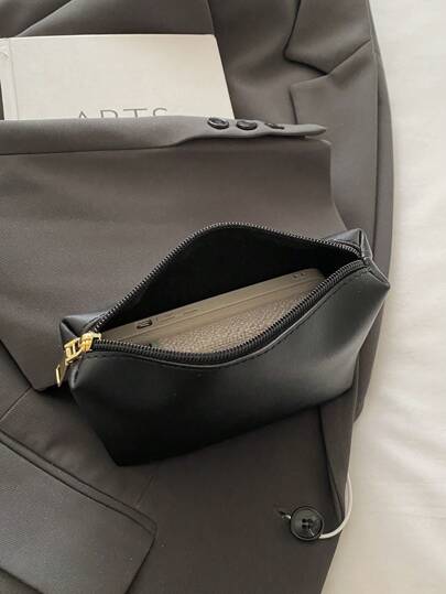 Beautiful Minimalist Solid Color Soft Leather Makeup Bag, High-End Coin Purse Wallet With Large Capacity Card Holder, Foldable Soft Small Pouch For Phone, Travel Toiletry Organizer Bag, Water-Resistant, Black Holiday Essentials Holiday Travel Essentials Travel Bag Travel Accessories Back To School Supplies Make Up Bag