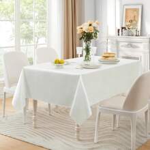 Rectangular White Tablecloth - 145 X 260cm - Stain And Wrinkle Resistant Washable Polyester Tablecloth, Table Runner, Mother's Day Gift, Holiday Decoration, Dining Table Decor, Home Decor, Suitable For Buffet, Dining Table, Coffee Table, Party, Birthday, Cafe, Banquet, Picnic, Barbecue, Indoor, Outdoor And Daily Use Summer Gifts Wedding Beach Back To School School Supplies Room Decor