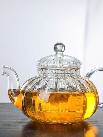 Heat-Resistant Glass Flower Tea Pot Creative Striped Pumpkin Glass Tea Pot With Infuser Set Back To School