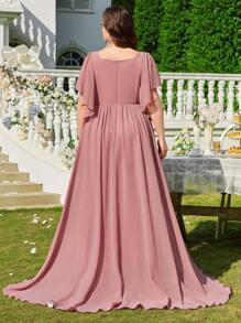 Chiffon Simple Plus Size Sexy Handcraft Pleated Fitted Formal Gown/Dress For Ball, Wedding,Bridesmaid Dress