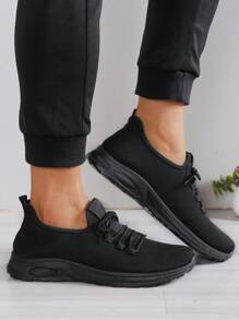 Black Sports Shoes For Men, Cloth Shoes With Non-Slip Soft Soles, Comfortable, Simple & Lightweight Running Sneakers
