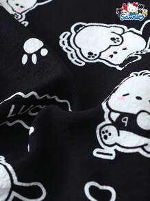 Set de pijama de 2 piezas con parte superior de manga corta con cuello y bolsillo con botón, y pantalón corto de lazo con estampado de Pochacco de Sanrio, ropa de estar en casa informal para mujer, primavera/verano