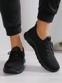 Black Sports Shoes For Men, Cloth Shoes With Non-Slip Soft Soles, Comfortable, Simple & Lightweight Running Sneakers