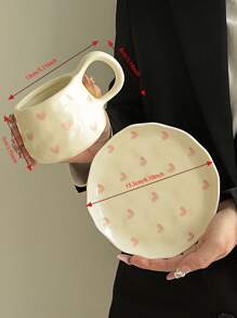 1pc Pink Heart Ceramic Coffee Mug And Saucer Set, Korean Ins-Style Handpainted Cute Girly Mug, High-Quality Lady's Water Cup, Coffee Mug, Tea Cup, Suitable For Home, Party, Holiday Gifts Back To School