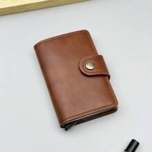 1 件男士时尚休闲 PU 皮革扣 RFID 卡夹，6 色铝合金自动弹出卡盒，防盗防消磁钱包