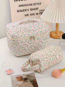 1 Peça Estojo de Maquiagem Floral para Moças, Mulheres de Sucesso, Blogueiras de Beleza e Moda, Conjunto de Bolsas Cosméticas de Grande Capacidade, Bolsa de Armazenamento de Maquiagem, Bolsa de Toucador para Artistas de Maquiagem, Itens Essenciais de Viagem, Bolsa de Armazenamento de Maquiagem Fofa Adequada para Guardar Toalhas Faciais, Demaquilante, Limpador Facial, Cuidados com a Pele, Bolsa Multiuso com Alça Portátil e Zíper para Guardar Pequenos Itens