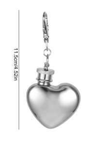 1 Pc Stainless Steel Silver Heart Shaped Travel Water Bottle, Key Chain Detachable Dispenser, Ideal For Travel, Picnic, Restaurant, Party, Birthday Gift