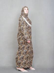 Traditional Somali Women's Floral Lace Hooded Prayer Dress - Fashion Printed Long Sleeve Dress With Applique Detail, Loose Fit, Rayon/Viscose Fabric, All Seasons, Modest - Multicolor - View 6