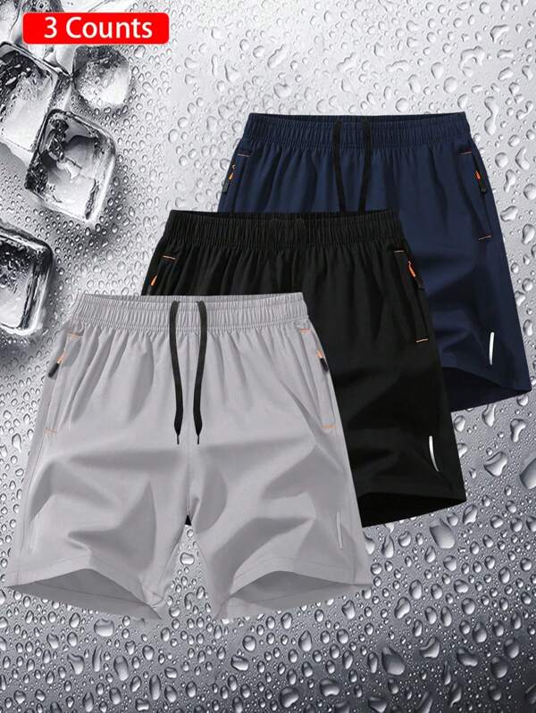 Set de 3 pantalones cortos deportivos para hombre, de verano, de seda fina que se seca rápido, pantalones cortos casuales, de moda, para correr, fitness y playa
