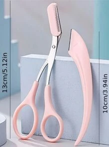 2 件装眉毛修剪剪刀带梳子女士男士脱毛修饰塑形不锈钢眉毛卸妆化妆工具 - 彩色 - 查看 9