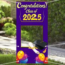 HEGO 2025 Creative Graduation Ceremony Flag: 89.99 X 179.98 Cm Polyester Material, Suitable For Indoor And Outdoor. With Hollow Cap Design, Easy To Hang, Adds Vitality To Parties And Celebrations. Multipurpose Decor, Applicable To Entrances, Rooms, Garden Gates, No Electricity Needed, Easily Creates A Celebratory Atmosphere.
