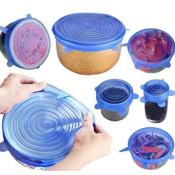 6 Packs FlexiSeal Silicone Bowl Covers, Elastic Food Storage Lids, Reusable, Dishwasher & Microwave Safe, Kitchen Organizer Accessories