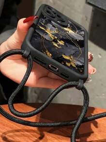 Funda para teléfono con correa cruzada estilo minimalista con diseño de mármol en colores negro empotrado, compatible con 16/ 15/XR/ 16 PROMAX/7P8P/P12 PROMAX/P13 PROMAX/P14 PROMAX/P13/P14/P11/P12/P14, resistente a golpes y suave para mujeres en tamaños XS/S/XS MAX/7 8 GES2/XS/S/XS MAX/7 8 GES2/A03s,A03 Core,A04,A12,A13,A14,A21s,A22,A23,A24,A32,A33A34,A5 A51A52,A53,A54. Funda de teléfono gruesa, bonita y de moda.
