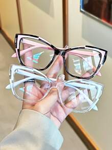 女士时尚猫眼老花镜，配彩色镜框，透明 +1.0 至 +4.0 处方镜片，适合阅读和电脑使用，轻质 PC 材质，设计优雅 - A - 查看 6