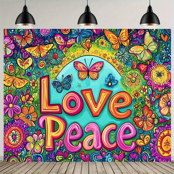 1 peça de fundo de mandala boho vibrante "AMOR E PAZ" - borboletas e flores coloridas em poliéster para pendurar na parede, perfeito para meditação, decoração de casa e jardim, sem necessidade de energia, boêmio, pano de fundo para meditação, decoração para áreas externas
