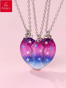 3 件/套女孩锌合金心形、彩色 UV 底座、五角星、PVC 闪光油滴磁性项链套装，适合日常休闲佩戴的可爱珠宝 - 三瓣愛心 - 查看 2