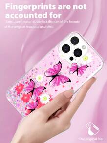 Glitter Epoxy Painted Phone Case With Butterfly & Flower Design, TPU Material Soft Phone Back Cover Compatible With Galaxy S25/S24U/S24+/A54 A53 A52 A34 A21S A14 A13 A12 S22 S22Ultra S23 S23Ultra, 15/14/13/12/11 ProMax, 11T/13T/Redmi Note 11/2/13Pro, HONOR 70/90/X7/X8/X9/X6AB, OPPO/VIVO C55/V29 And More