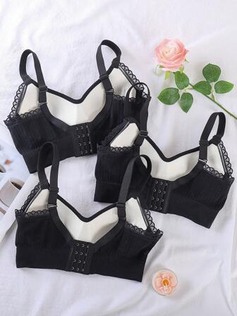 3pcs Women's Underwire Push-Up Liftup Bras, Anti-Sagging