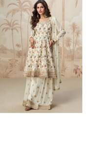 Elegant Wedding & Festival Wear Pakistan Wear Beautiful Cream Embroidered Designer Palazzo Suit  For Women & Girls