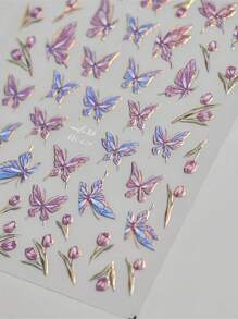 1 pieza Pegatina de uñas 5D con lentejuelas con diseño de concha y mariposa, alta calidad, diseño de arte de uñas de primavera - Multicolor - Ver 5