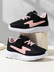 1 Pair Pink Mesh Kids Sports Shoes, Casual Trainers For Girls, School Style, Breathable, Hook And Loop, Spring/Autumn/Summer
